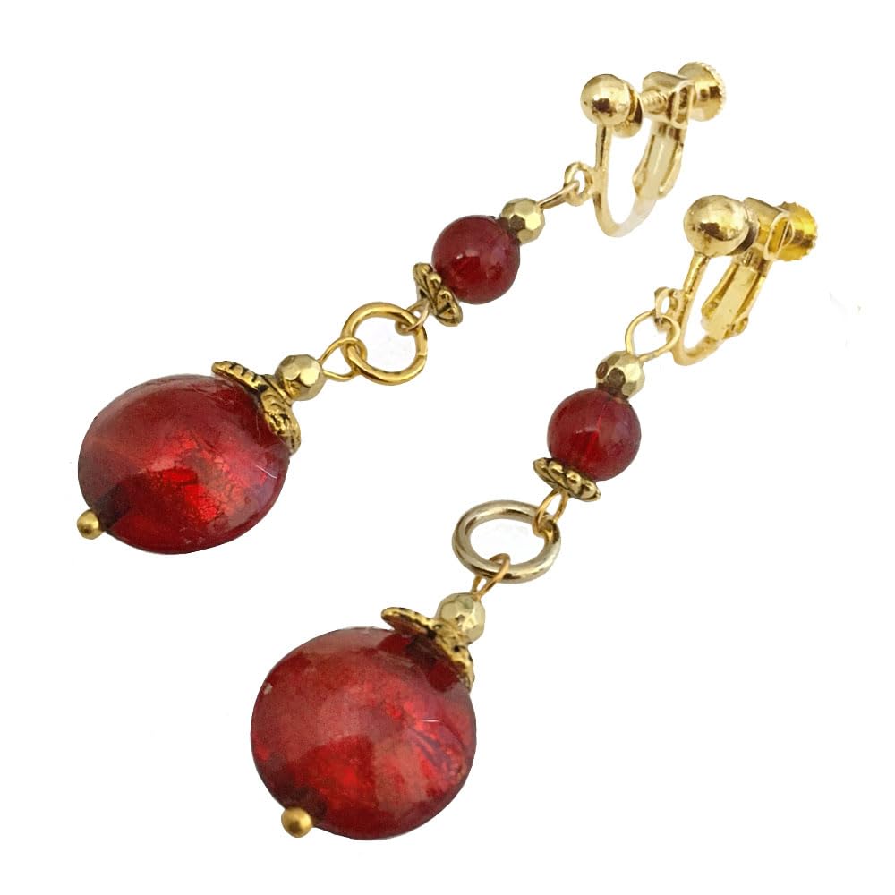 Amazon | イタリア製ベネチアングラスイヤリング 赤 ドロップ